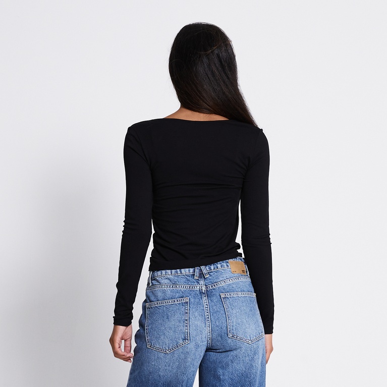 Two way draped long-sleeve top "Assia" Black